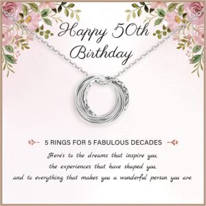 50th Birthday Gifts for Women, Silver 5 Six Rings Circle Happy Birthday Necklac
