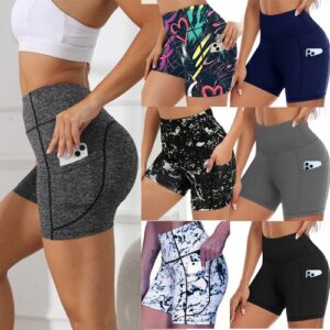 Women High Waist Cycling Shorts Pockets Running Leggings Gym Biker Yoga Pants UK