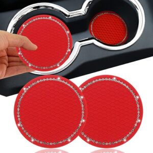 2PCS Bling Car Accessories For Women Cup Holder Insert Coaster Auto Interior Red