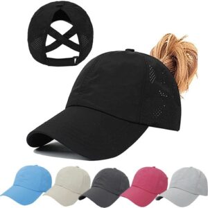 Women’s Ponytail Baseball Cap, Adjustable Breathable Cross Mesh Quick Drying Hat