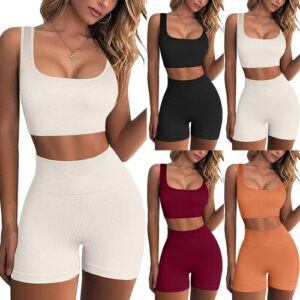 Running Shorts Workout Sets for Women Seamless Workout Sets Sport Bra Yoga Sets