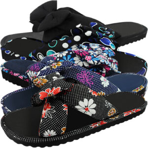 NEW WOMEN LADIES LIGHT FLAT SLIP ON FABRIC MULES SUMMER SANDALS FLIP FLOPS SIZE