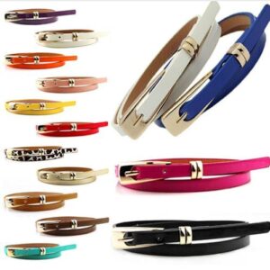Ladies Women Fashion Skinny Thin Faux Leather Waist Belt Adjustable Soft Skater
