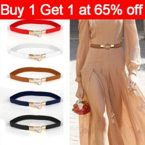 Womens Belt Stretch Elastic Skinny Waist Ladies Dress Waistband Metal Buckle UK