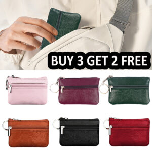 Women Key Ring Leather Mini Small Purse Coin Change Bag Card Wallet Pouch Zip Up