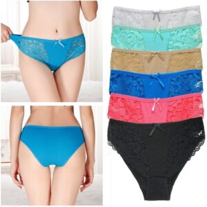 Pack Of 6 Womens Ladies Cotton Lace Underwear Full Briefs Sexy Panties Knickers