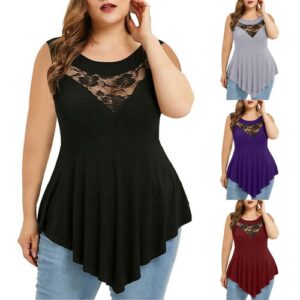 Plus Size Women Lace Mesh Tops Tunic Shirt Sleeveless Steampunk Gothic Blouse