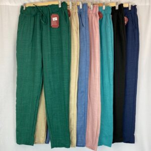 Women Cotton Linen Bottoms Trousers Ladies Solid Casual Elastic Waist Pants UK