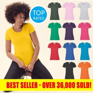 Fruit of the Loom Ladies T Shirt Womens Plain Lady Fit Cotton Value Tee Top SS77