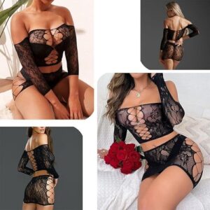 Women Lingerie Set Sexy Fishnet Full Body Stockings Babydoll Bodysuit Nightwear