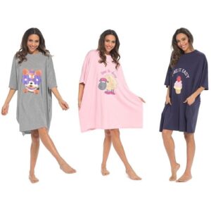 Oversized Sleep T-Shirt Ladies Boyfriend Fit Baggy Nightie Lounge Dress Pockets