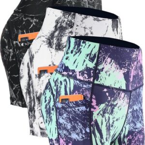 Women Cycling Shorts Pockets High Waisted Tummy Control Gym Running Yoga Shorts