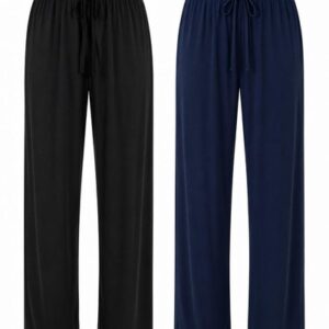 Ladies Women Trouser Elasticated wide leg High waist ITY Regular Pants Black Red