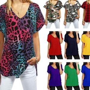 Women Oversized Baggy Loose Fit Turn up Batwing Sleeve Ladies V Neck Top T shirt