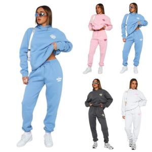 Women White Fox Tracksuit 2Pcs Set Hoodie Hooded Sweatshirt Pants Sports Outfits