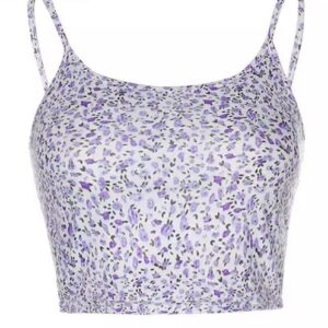 White And Purple Floral Print Crop Y2k Style Cottagecore Cami Top, Size Small
