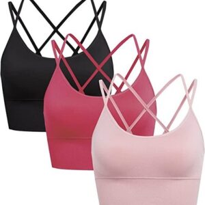 Fourindo 2/3 Pack Strappy Sports Bra Women Cross Back Yoga Bras Padded Wirefree