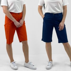 Womens Maine  Knee Length Cotton Stretch Shorts in Orange and Navy Size 10 – 18