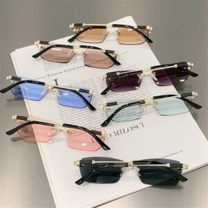 Y2K Rimless Rectangle Sunglasses UV400 Eyewear  for Women & Men