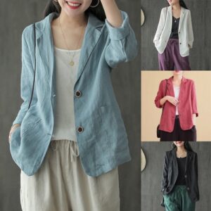 Summer Women V Neck Buttons Up Tops Cardigan Ladies Loose Fit Coat Jacket