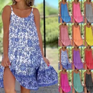 UK Summer Women Holiday Dress Ladies Boho Beach Sleeless Sun Dresses plus size