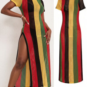 Summer V-neck Half-sleeved Dress With Pockets Fashion Ethnic Print Beach Holiday