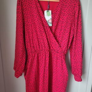 Joules Scarlet Red Navy Spot Dress Size 14 With Pockets Wrap Style BNWT