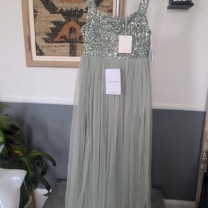 Maya Deluxe Lilly Embellished Maxi Dress Sage Green UK 16 Bnwt