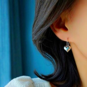 925 Sterling Silver Love Heart Drop Hoop Earrings Women Girls Jewellery Gift UK