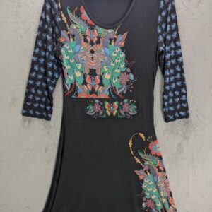 Joe Browns Dress Size 10 Black Peacock Print Diamonte Jersey Boho Style women’s