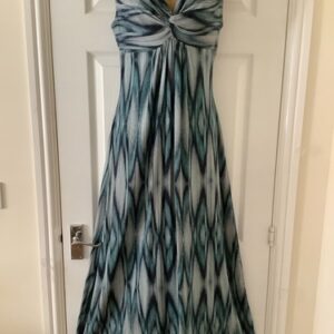 PER UNA SPECIAL OCCASION MAXI DRESS BLUE MIX STRETCHY JERSEY ELEGANT SZ M/14 VGC