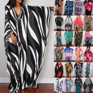 Ladies Cotton Kaftan Long Maxi Dress Summer Beach Holiday Flower Dress One Size