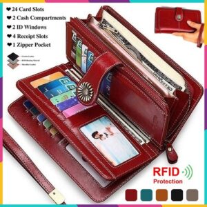 RFID Women’s Large Capacity Zipper Leather Long Wallet Casual Coin Purse UK