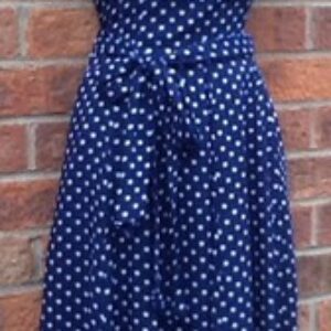 WW2 40’S 50’S  VINTAGE RETRO  STYLE NAVY/WHITE POLKA DOT HEPBURN SWING TEA DRESS