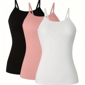 3 Pack Ladies Womens Plain Colour Spaghetti  Straps Vest Top Tank Size 8-16