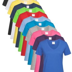 Womens Ladies Fit 100% Cotton Short Sleeve V-Neck Vee Neck Tee T-Shirt S-XXL