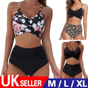 Women Padded Bikini Set High Waist Swimwear Tummy Control Swimsuit Bathing Suit