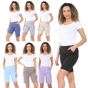 LADIES SHORTS WOMENS HALF ELASTICATED WAIST SUMMER SPORTS CASUAL BOTTOMS PANTS