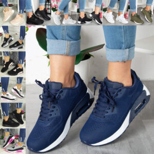 Ladies Trainers Running Shoes Womens Lace Up Flat Comfy Fitness Gym Sports Size