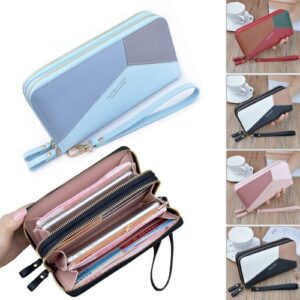 Women Double Zip Leather Wallet Long Purse Card Phone Holder Case bag Handbag