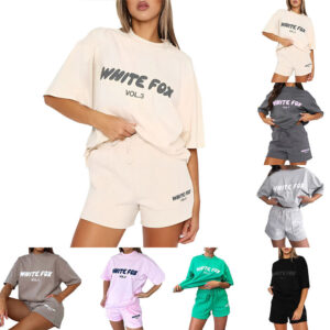 Women White Fox Tracksuit Set Short Sleeve T-Shirt Shorts Summer Casual Outfits