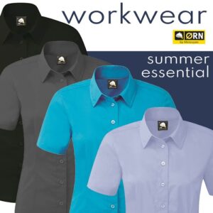 ORN Ladies Womens Essential Short Sleeve Button Up Work Shirt Office Blouse Red