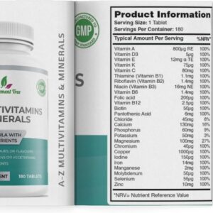A-Z Multivitamins and Minerals for Men & Women – 180 Vegan Multivitamin Tablets