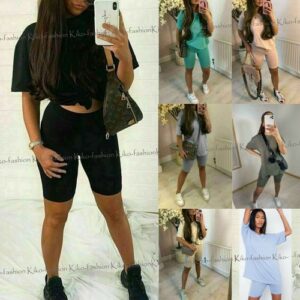Ladies Oversize T shirt Cycling Shorts Co Ord Womens Lounge Wear Tracksuit Set