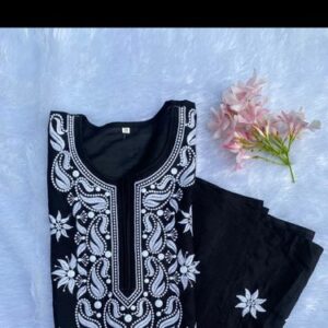 Women Chikan Kurti,Cotton for Women Handmade Traditional Tops Black Beauty