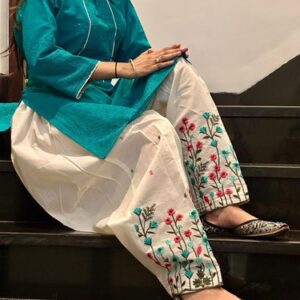Lucknowi Yellow Cotton Kurti Women Chikan Dress Embroidery A-Line Straight Kurta