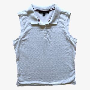 Vintage Y2K Women’s Tommy Hilfiger Broderie Anglaise White Sleeveless Polo Shirt