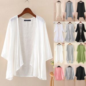 UK Womens Summer Batwing Sleeve Kimono Tops Cardigan Short Sun Coat Jacket Plus