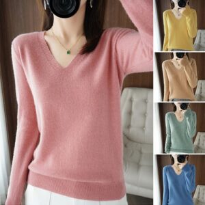 Winter Women Cashmere Sweater Casual V-neck Pullover Fashion Knitted Tops Jumper