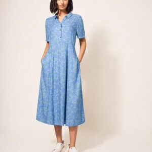 White Stuff Women’s Rua Shirt Dress Casual Button Front Short Sleeve Midi Outfit